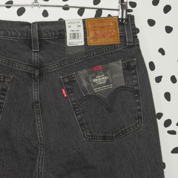 Levi’s Premium Gray Studded Denim High Rise 501 Straight Leg Cropped Jeans - Picture 7 of 14